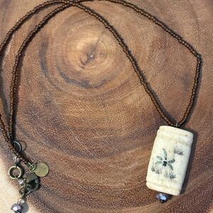 Vintage David Aubrey Necklace 18” 2 sided flower butterfly